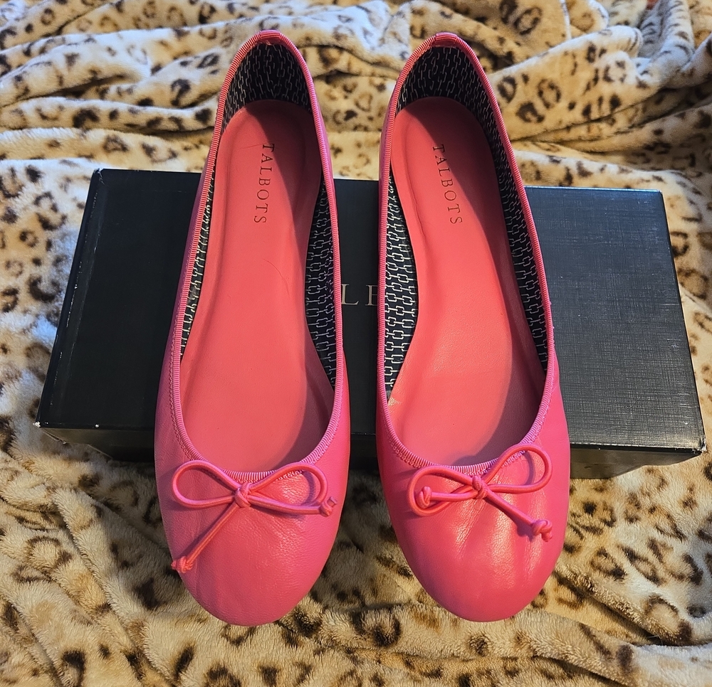 Talbots Hot Pink Leather Bow Ballet Flats